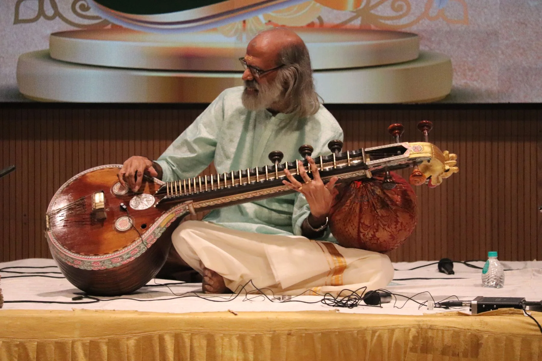 A senior vainika performing on the Saraswati veena at VTP V, PES University, 2024